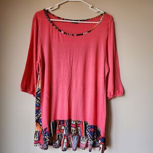 Vision USA Blouse Shirt Fits Like Womens Size L/XL 3/4 Sleeve Pink Southwest